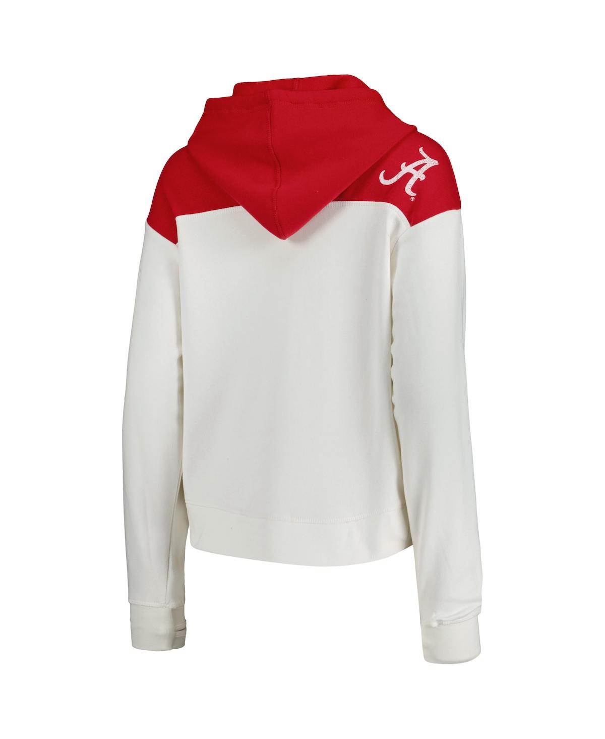 PRESSBOX WOMEN'S PRESSBOX WHITE, CRIMSON DISTRESSED ALABAMA CRIMSON TIDE CHICAGO 2-HIT YOKE PULLOVER HOODIE 