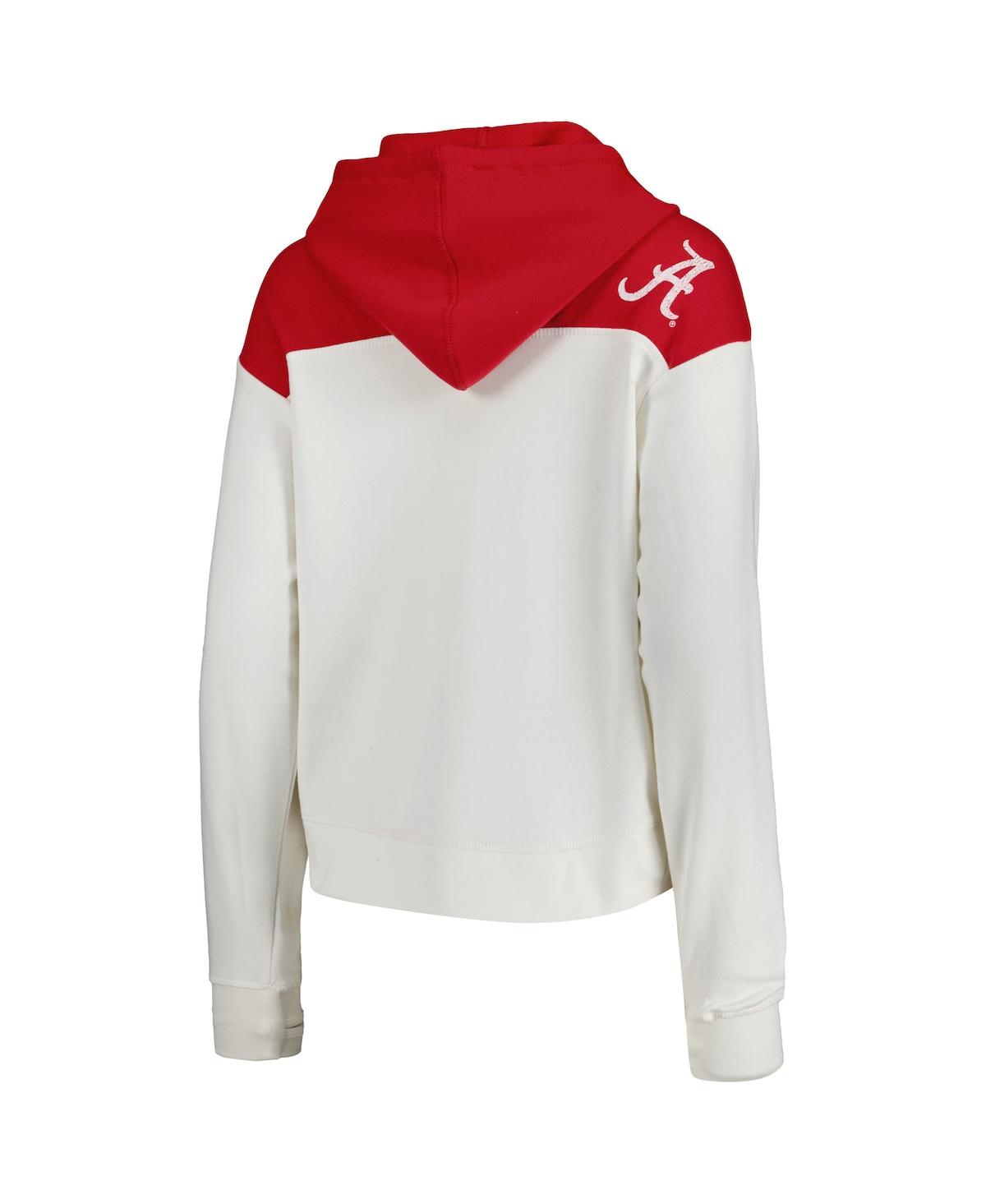 Shop Pressbox Women's  White, Crimson Distressed Alabama Crimson Tide Chicago 2-hit Yoke Pullover Hoodie In White,crimson