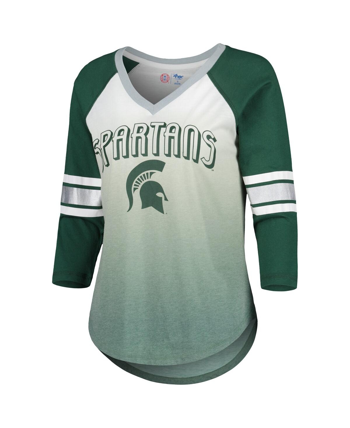 Women's G-iii 4Her by Carl Banks Green Michigan State Spartans Lead Off Ombre Raglan 3/4-Sleeve V-Neck T-shirt - Green