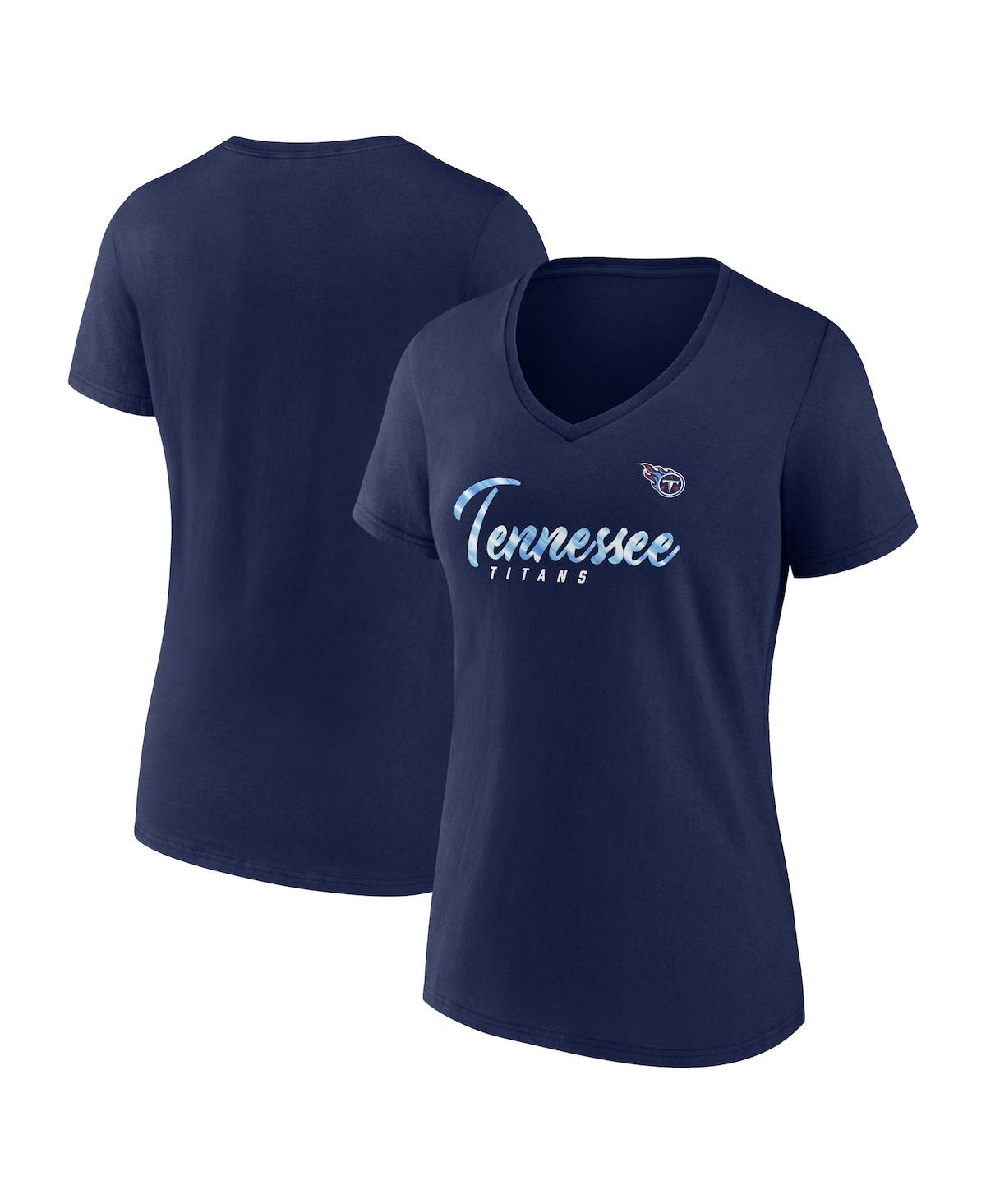 Fanatics Women's  Navy Tennessee Titans Shine Time V-neck T-shirt