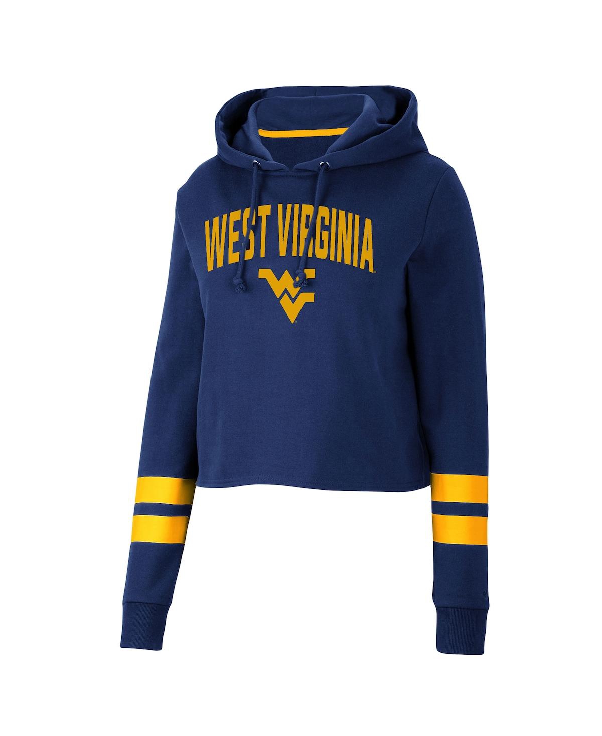 Shop Colosseum Women's  Navy West Virginia Mountaineers Throwback Stripe Cropped Pullover Hoodie