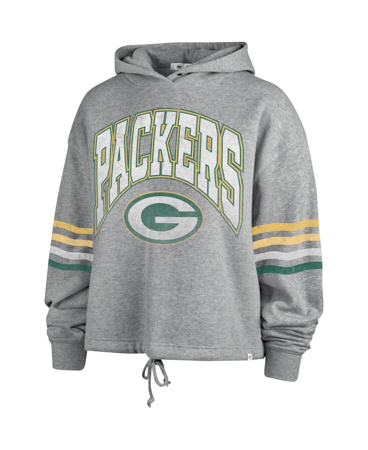 47 BRAND WOMEN'S '47 BRAND HEATHER GRAY DISTRESSED GREEN BAY PACKERS UPLAND BENNETT PULLOVER HOODIE 