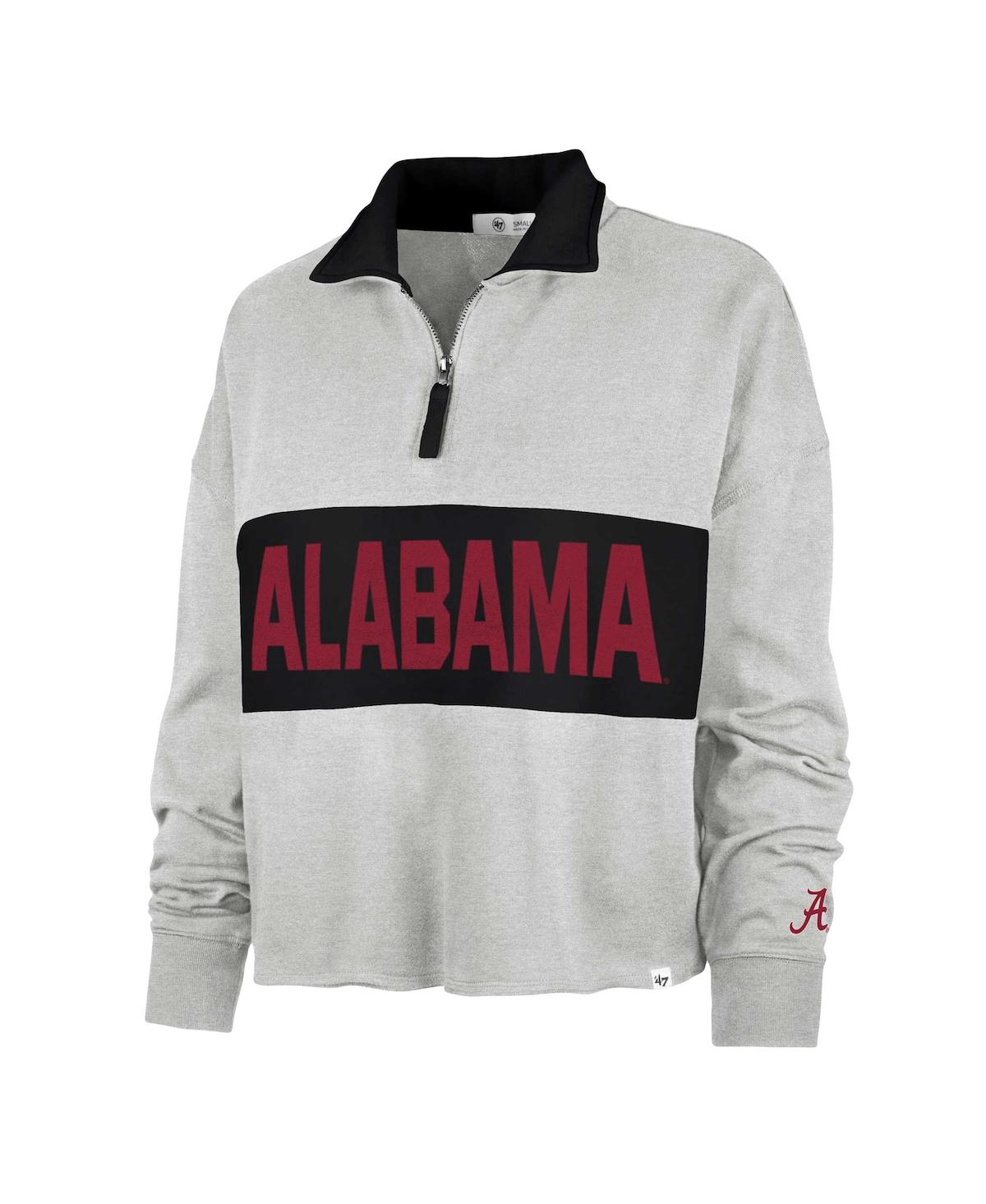 47 BRAND WOMEN'S '47 BRAND GRAY ALABAMA CRIMSON TIDE NEXT LEVEL REMI CROPPED QUARTER-ZIP SWEATSHIRT 