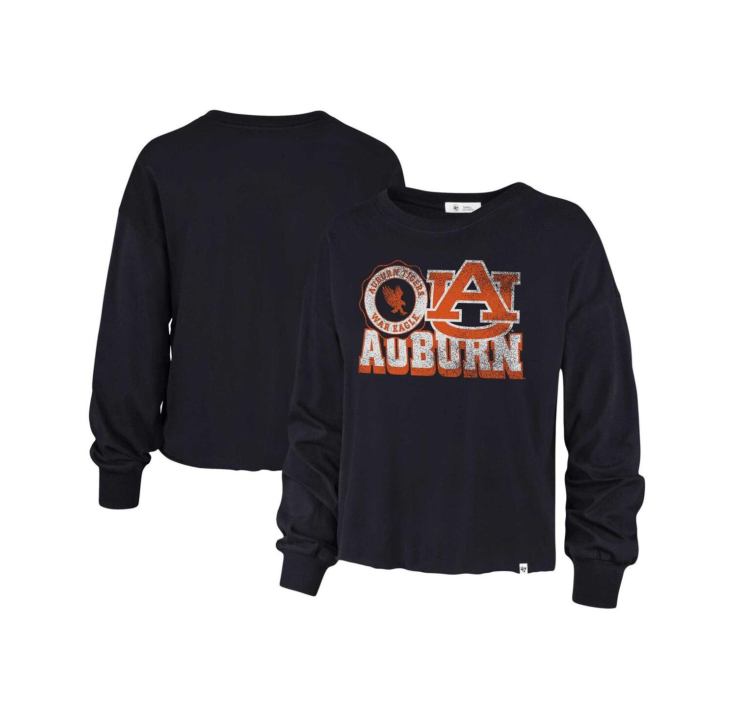 Women's Navy Distressed Auburn Tigers Bottom Line Parkway Long Sleeve T-shirt