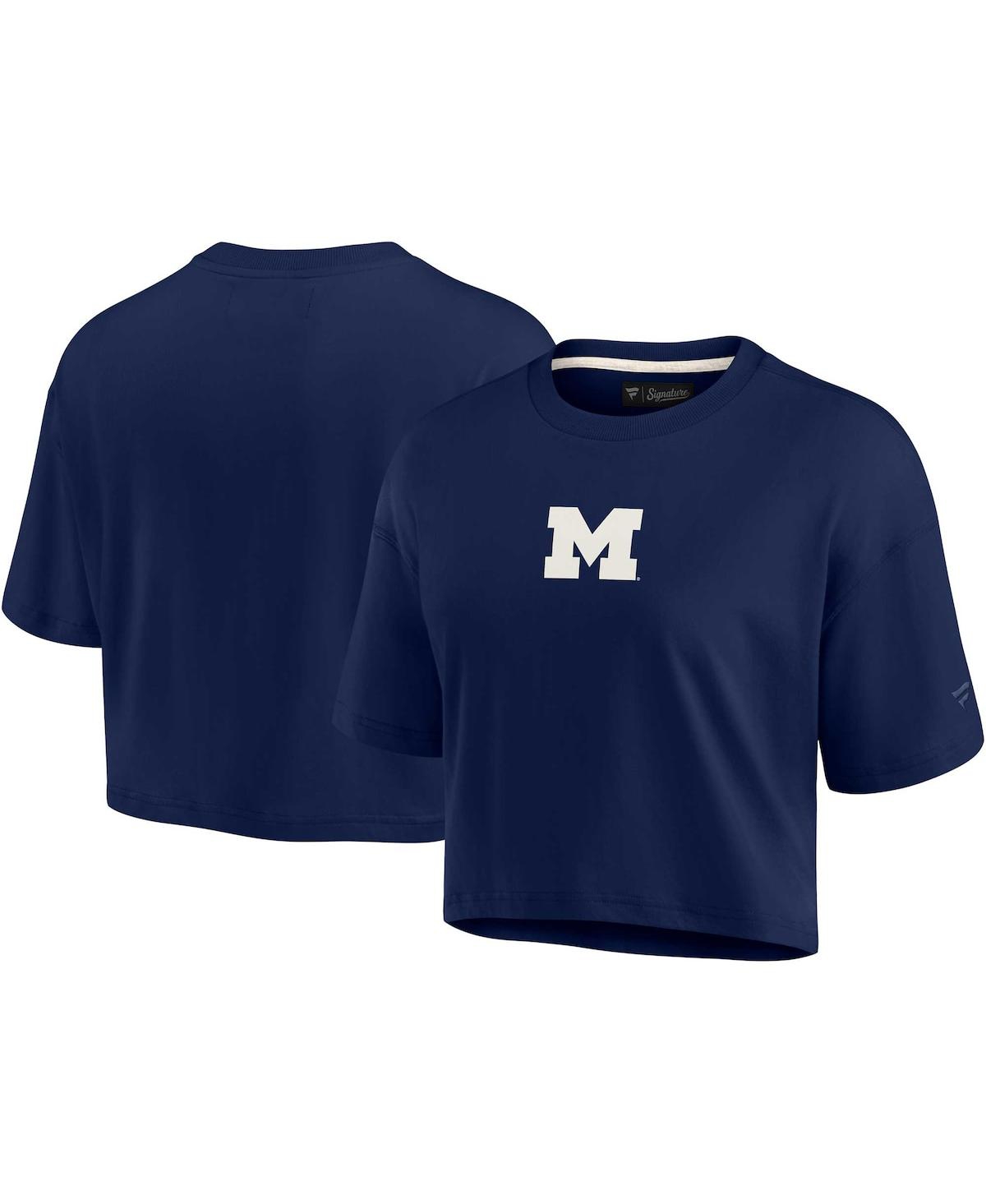 Fanatics Signature Women's  Navy Michigan Wolverines Super Soft Boxy Cropped T-shirt