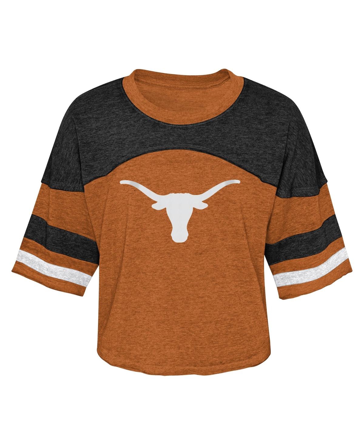 Shop Outerstuff Big Girls Burnt Orange Distressed Texas Longhorns Sunday Friday Sleeve Stripe Jersey T-shirt