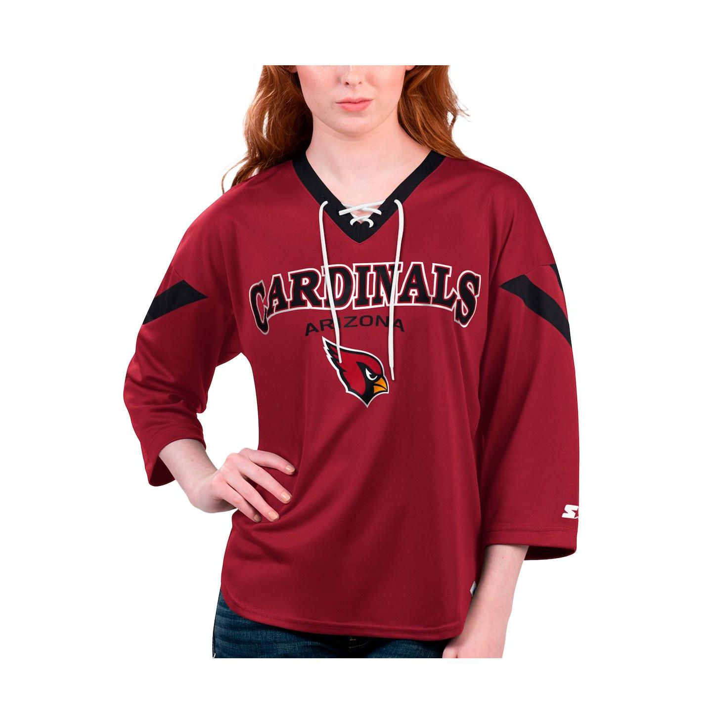 Женская футболка Starter Cardinal Arizona Cardinals Rally Lace-Up 3/4 Sleeve — фото 1