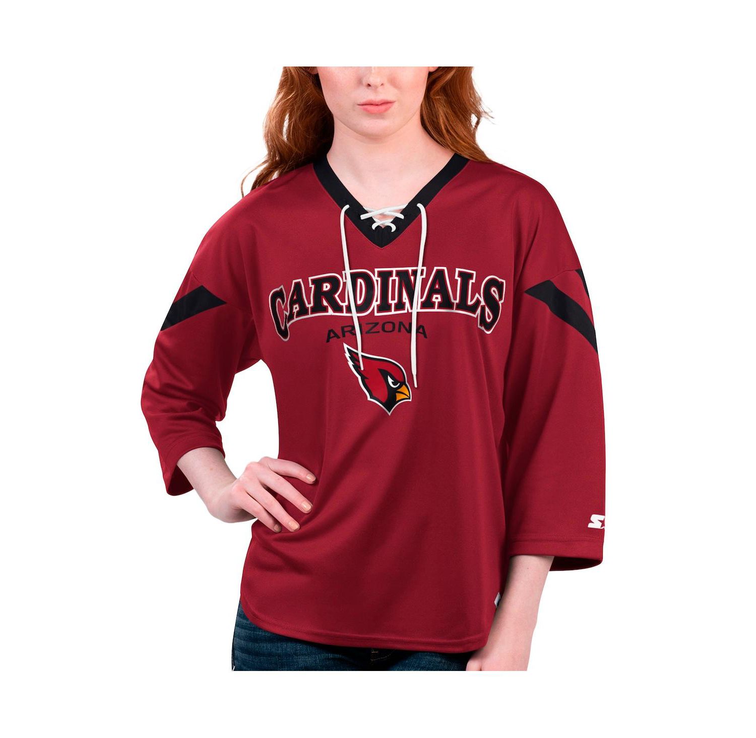 Women's Cardinal Arizona Cardinals Rally Lace-Up 3/4 Sleeve T-shirt