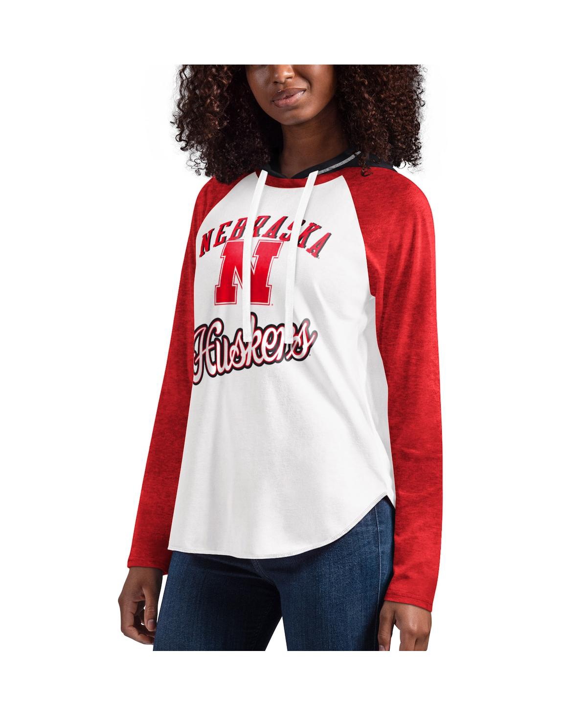 G-iii 4her By Carl Banks Women's  White, Scarlet Nebraska Huskers From The Sideline Raglan Long Sleev In White,scarlet