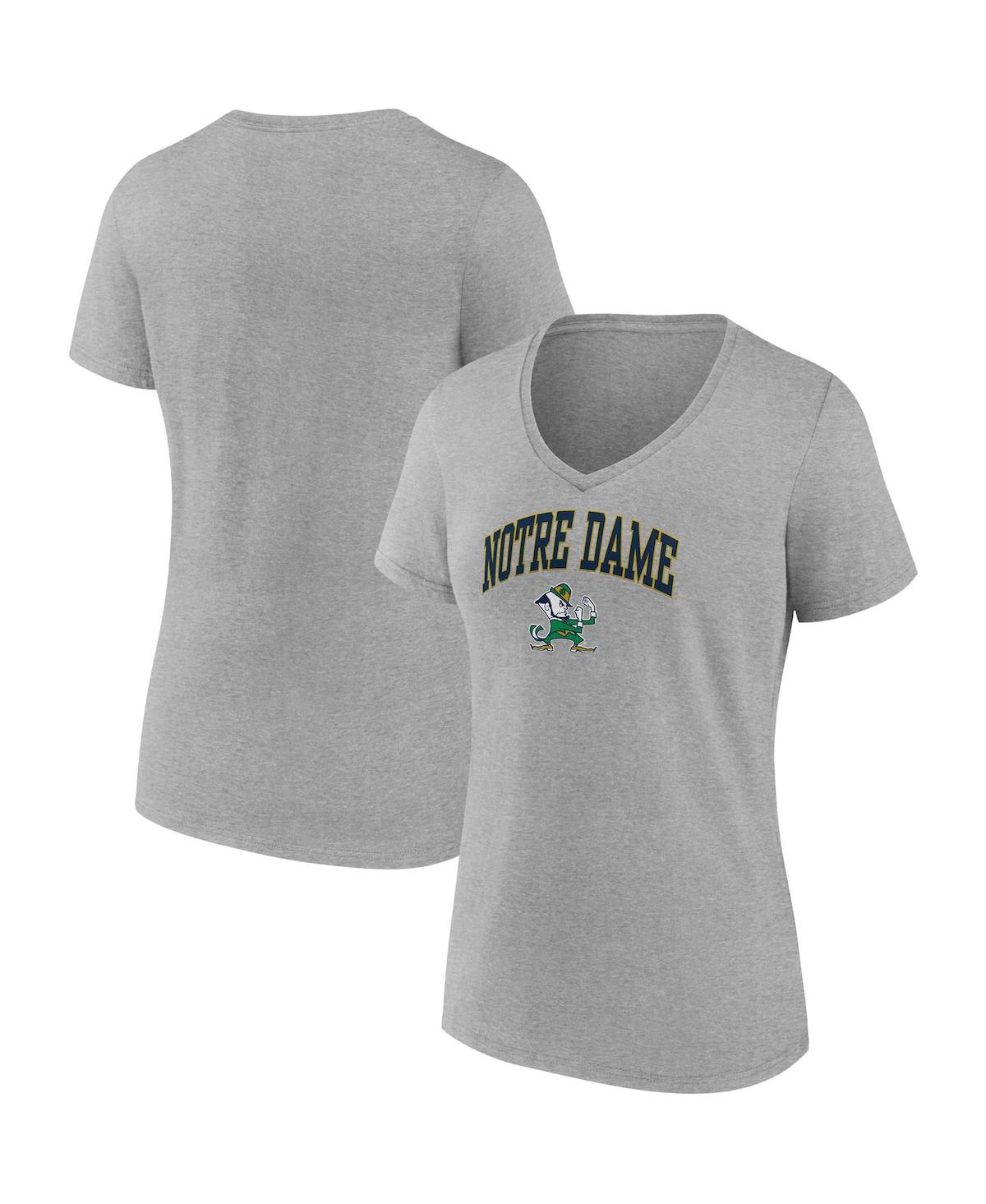 Fanatics Women's  Heather Gray Notre Dame Fighting Irish Evergreen Campus V-neck T-shirt