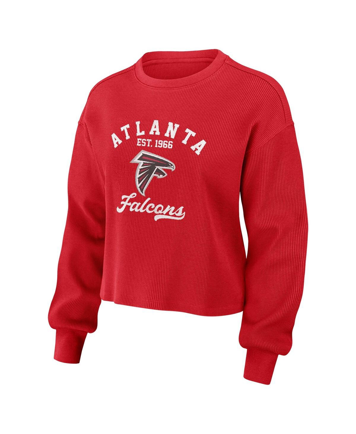 Shop Wear By Erin Andrews Women's  Red Distressed Atlanta Falcons Waffle Knit Long Sleeve T-shirt And Shor