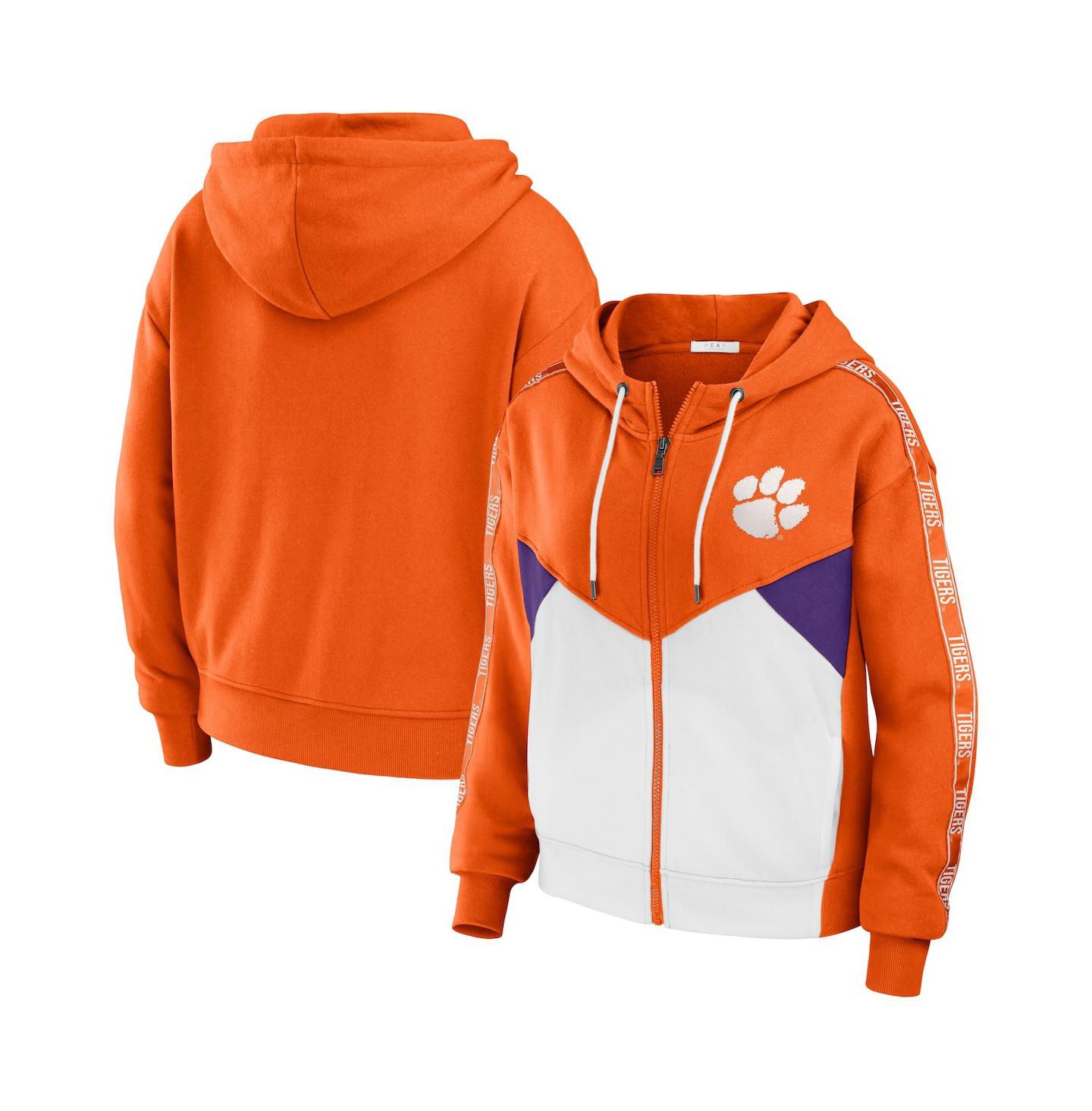 Женская куртка WEAR by Erin Andrews Orange Clemson Tigers Colorblock Full-Zip Hoodie Jacket — фото 1