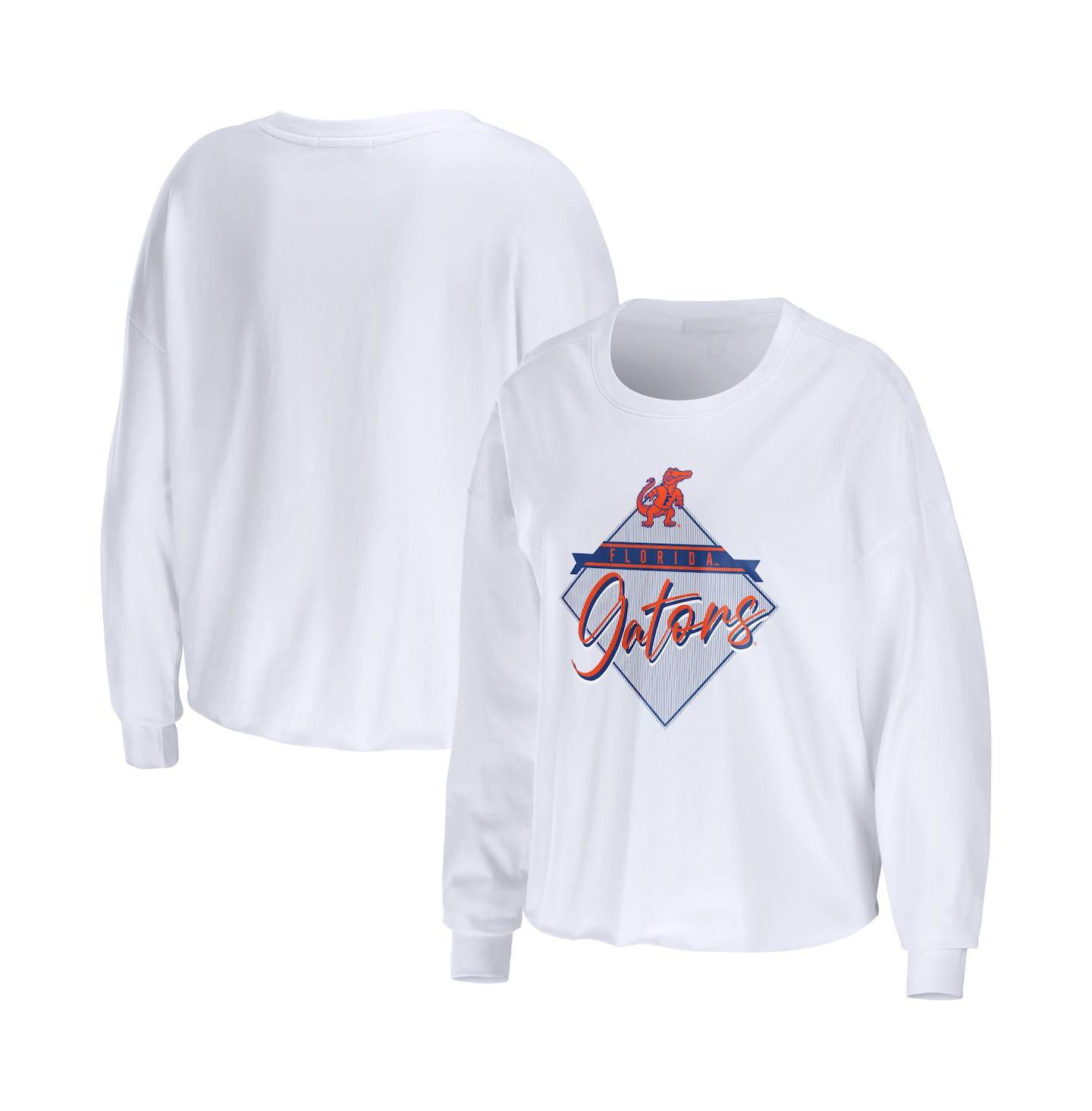 Женская футболка WEAR by Erin Andrews White Florida Gators Diamond Long Sleeve Cropped — фото 1