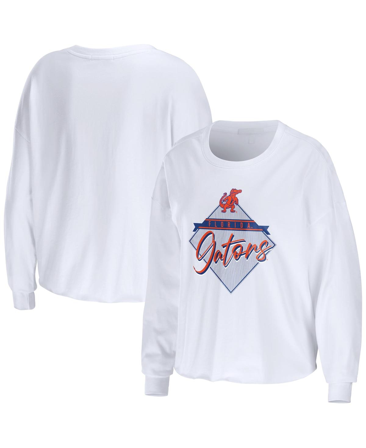 Shop Wear By Erin Andrews Women's  White Florida Gators Diamond Long Sleeve Cropped T-shirt