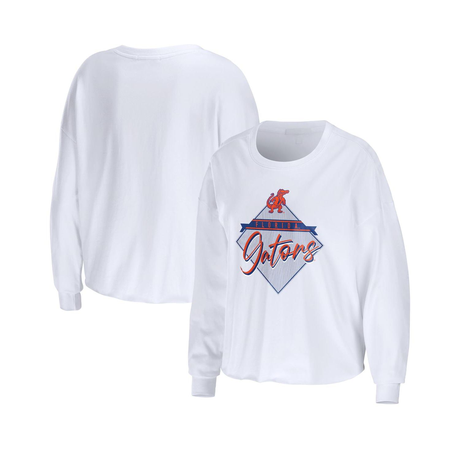 Women's White Florida Gators Diamond Long Sleeve Cropped T-shirt