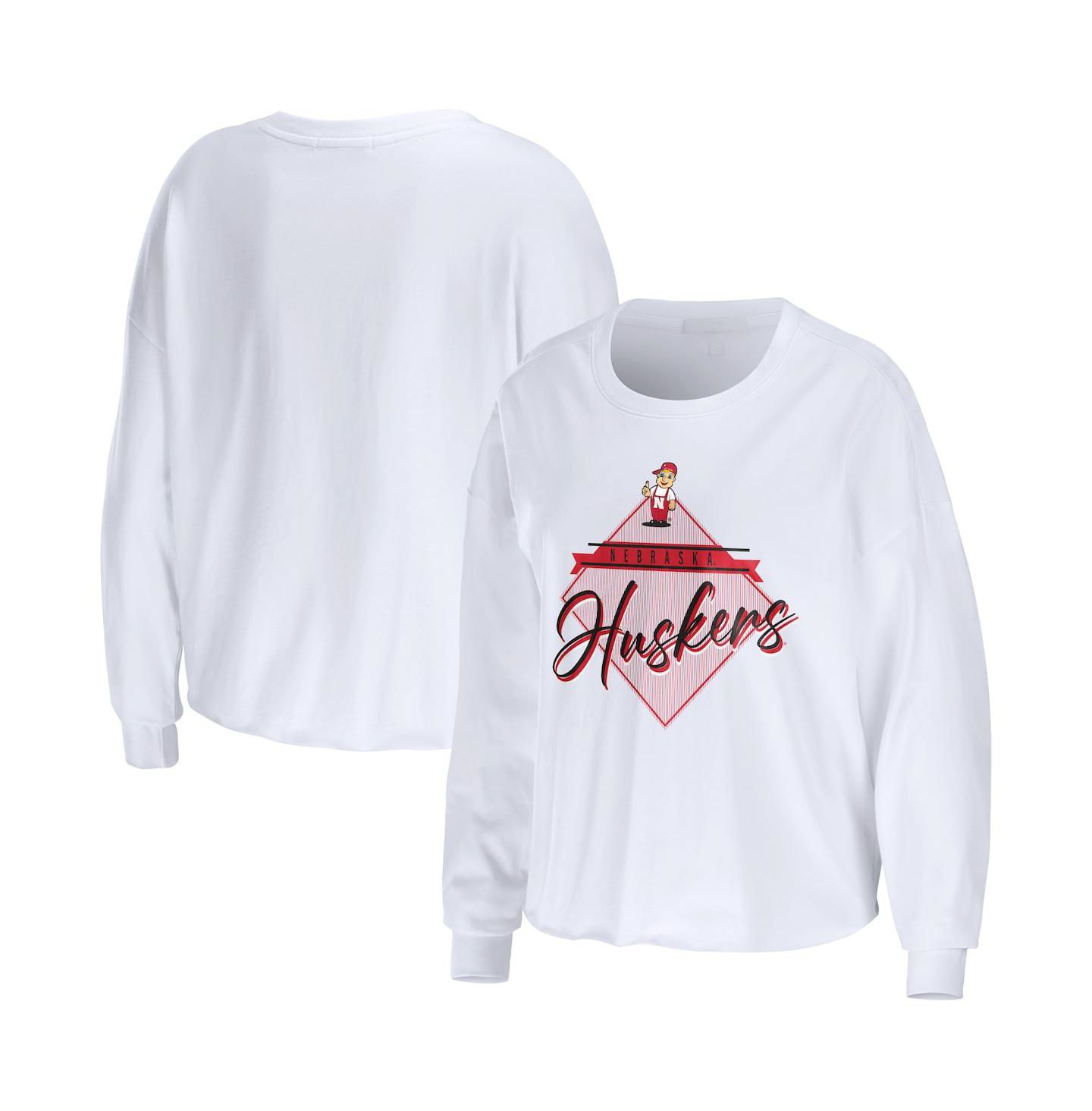 Женская футболка WEAR by Erin Andrews White Nebraska Huskers Diamond Long Sleeve Cropped — фото 1