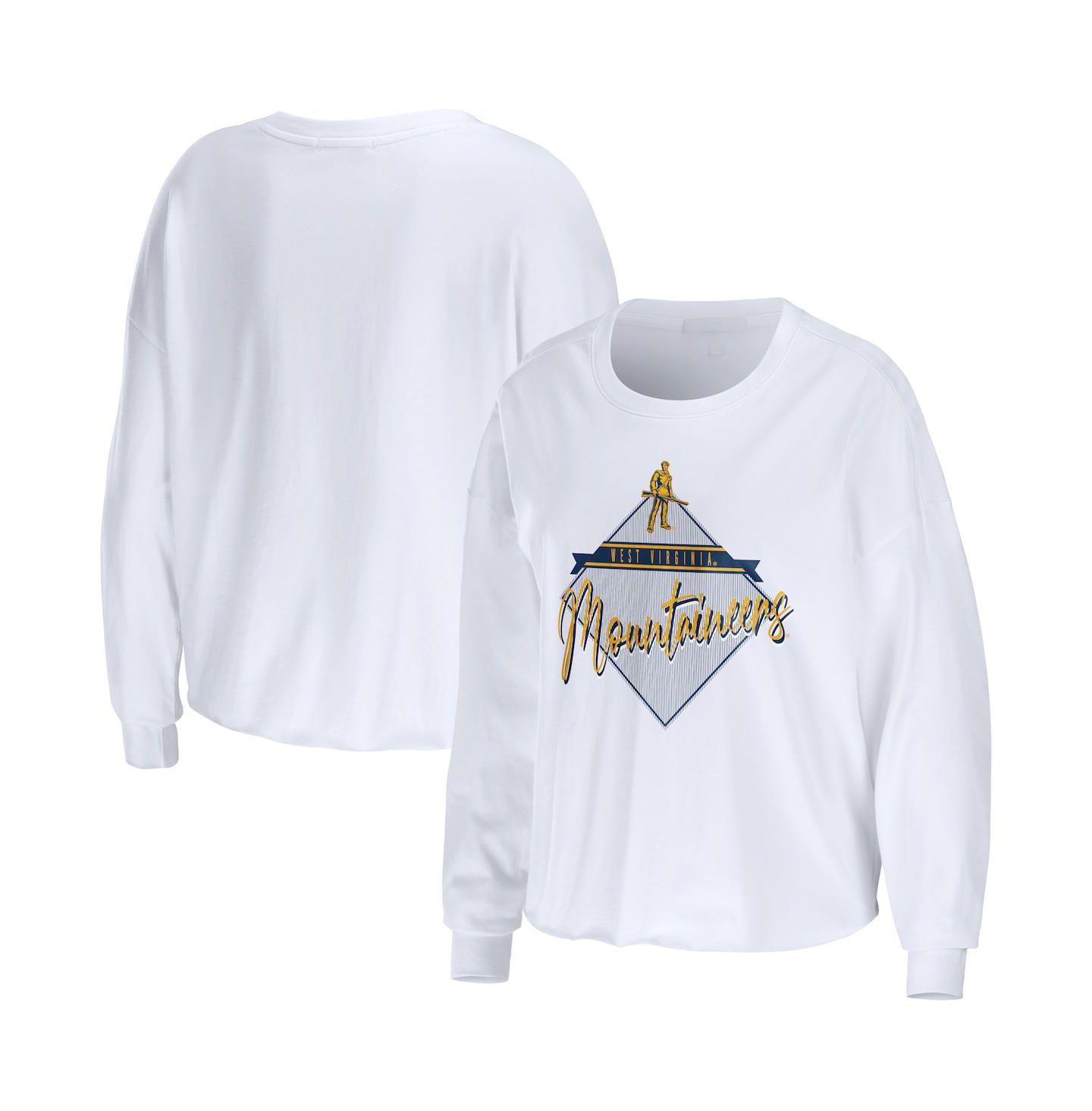 Женская футболка WEAR by Erin Andrews White West Virginia Mountaineers Diamond Long Sleeve Cropped — фото 1