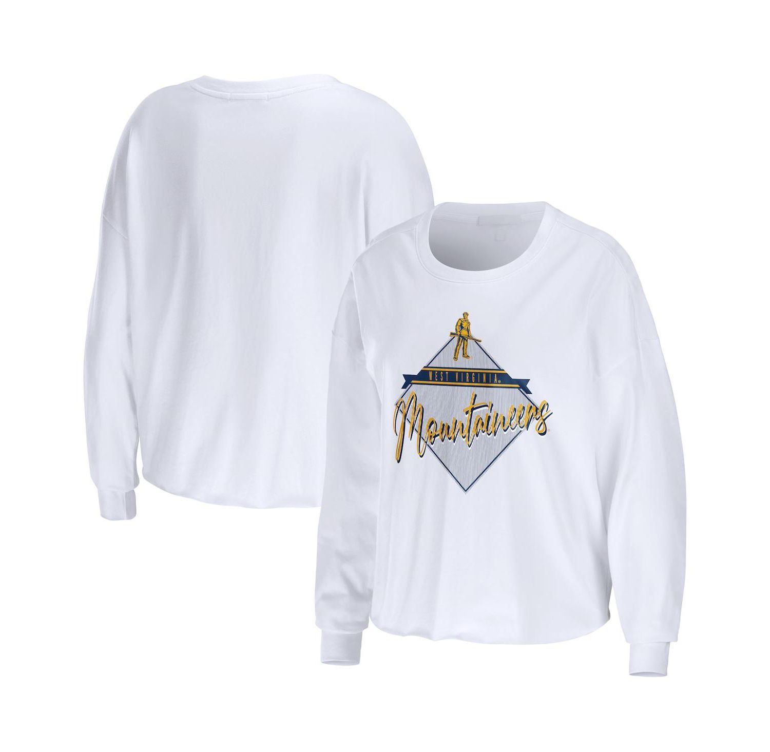 Women's White West Virginia Mountaineers Diamond Long Sleeve Cropped T-shirt