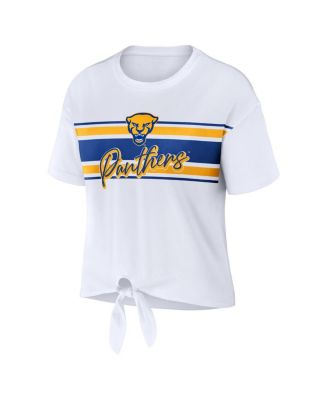 Women's White Pitt Panthers Striped Front Knot Cropped T-shirt