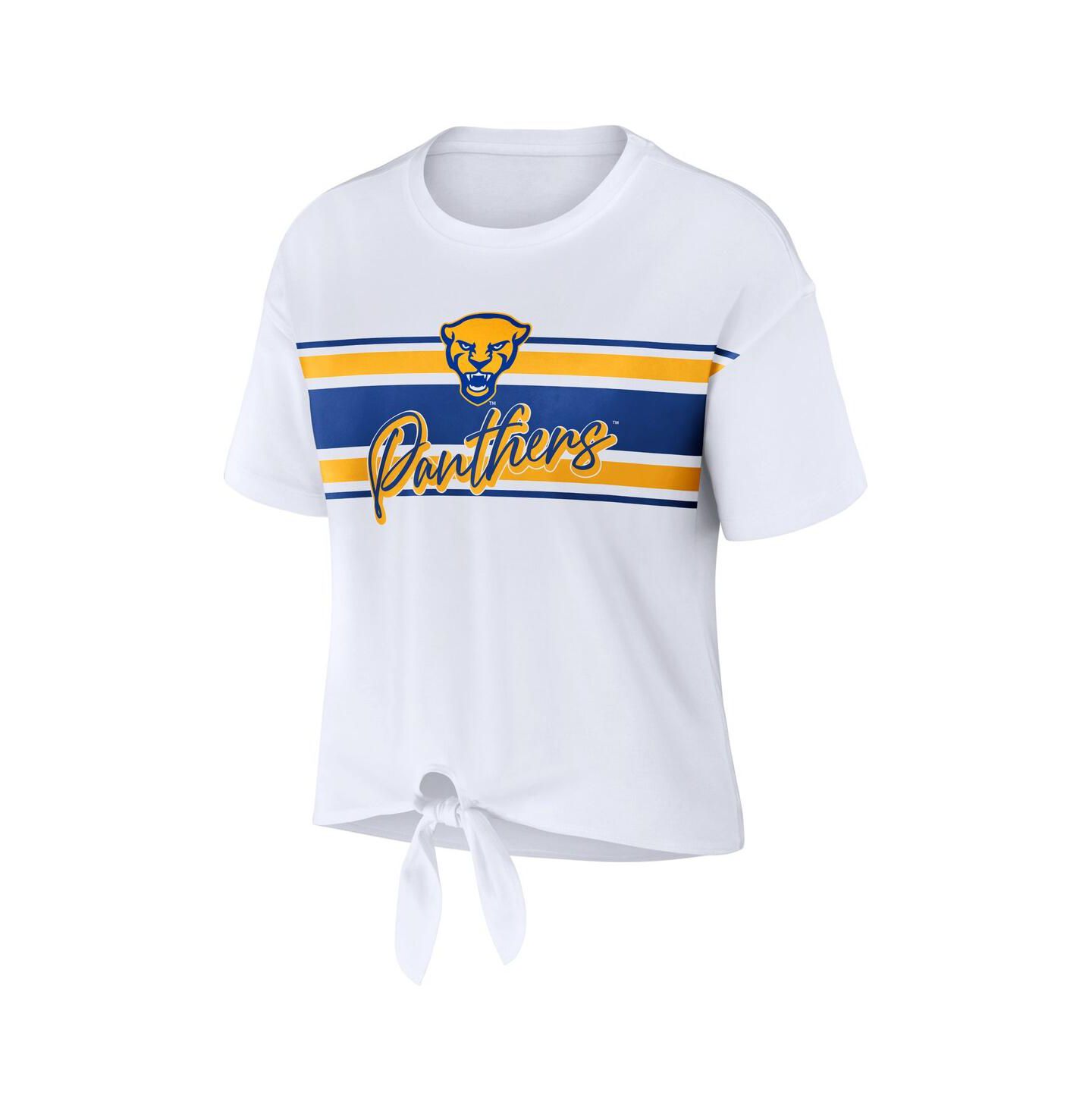 Женская футболка WEAR by Erin Andrews White Pitt Panthers Striped Front Knot Cropped — фото 3