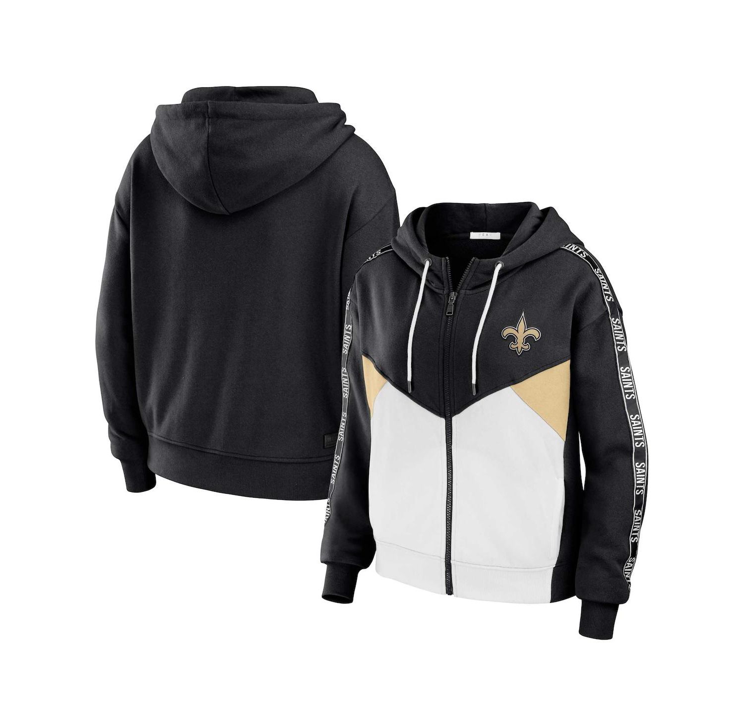 Women's Black, White New Orleans Saints Plus Size Color Block Full-Zip Hoodie