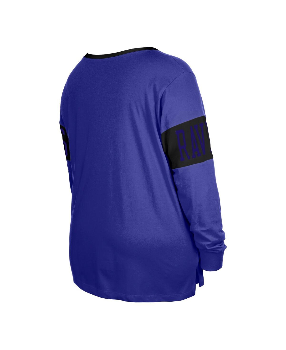 Women's New EraBaltimore Ravens Plus Size Lace-Up Notch Neck Long Sleeve T-shirt - Purple
