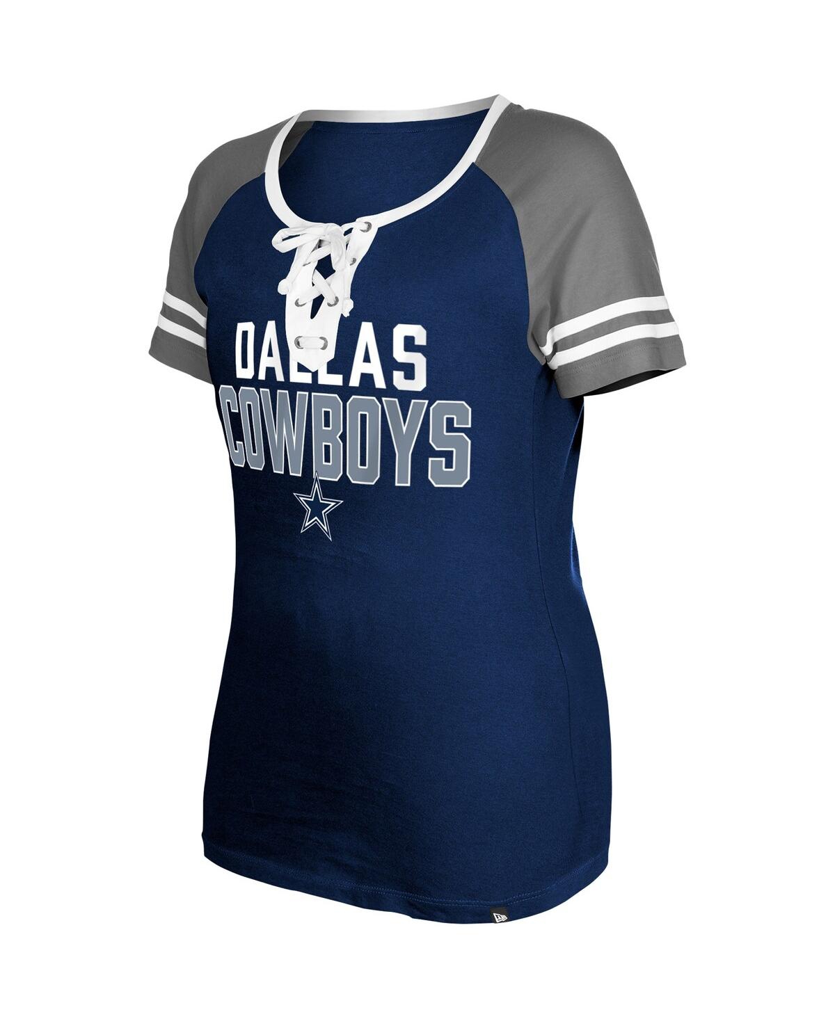 Shop New Era Women's  Navy Dallas Cowboys Raglan Lace-up T-shirt