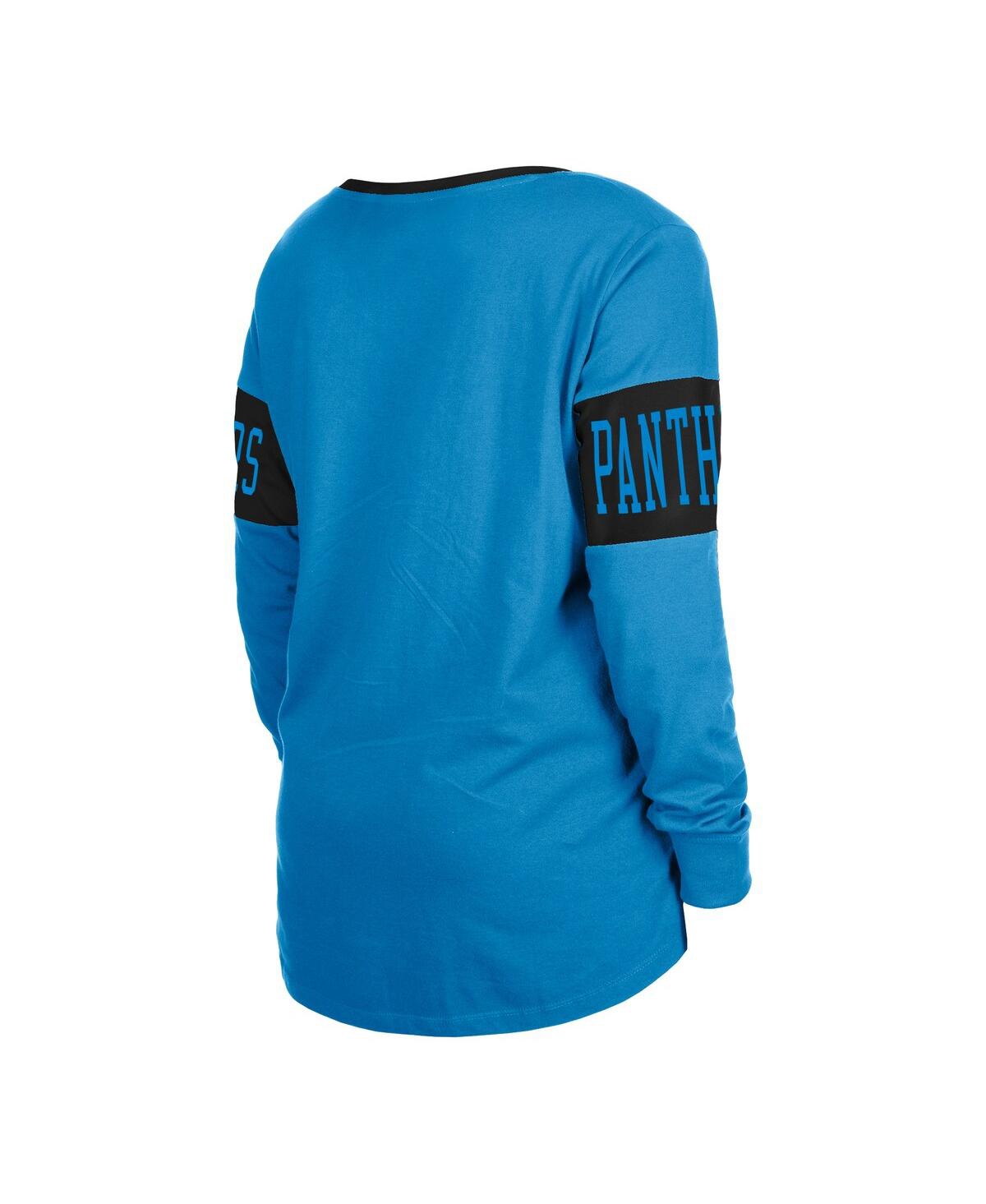 Shop New Era Women's  Blue Carolina Panthers Lace-up Notch Neck Long Sleeve T-shirt
