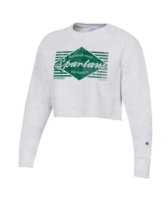 Women's Heather Gray Distressed Michigan State Spartans Reverse Weave&nbsp;Cropped Pullover Sweatshirt