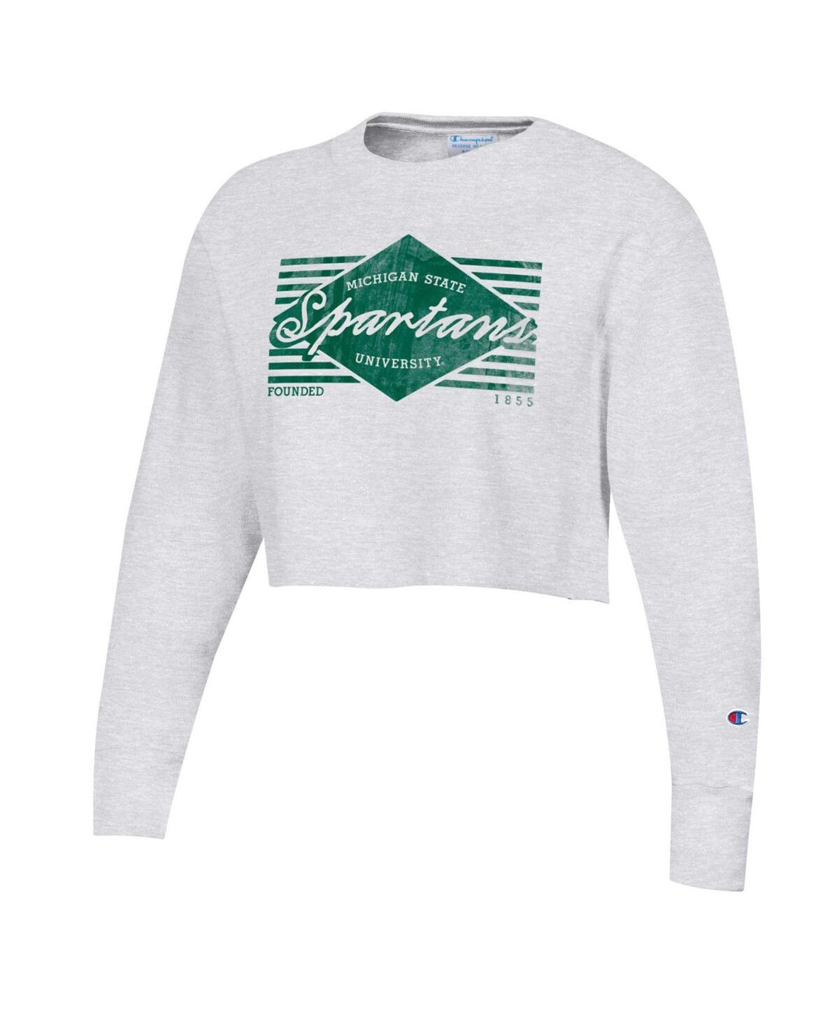 Shop Champion Women's  Heather Gray Distressed Michigan State Spartans Reverse Weaveâ Cropped Pullover Swe