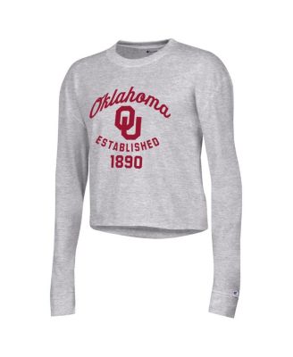 Women's Gray Oklahoma Sooners Boyfriend Cropped Long Sleeve T-shirt