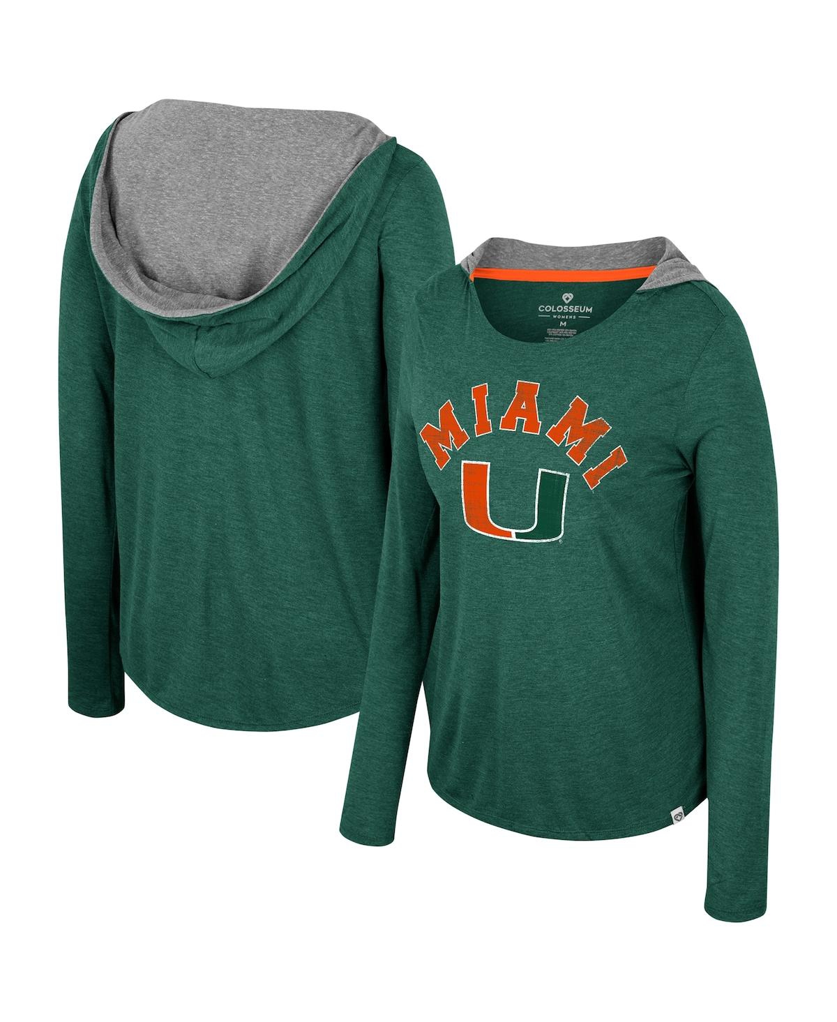 Colosseum Women's  Green Miami Hurricanes Distressed Heather Long Sleeve Hoodie T-shirt