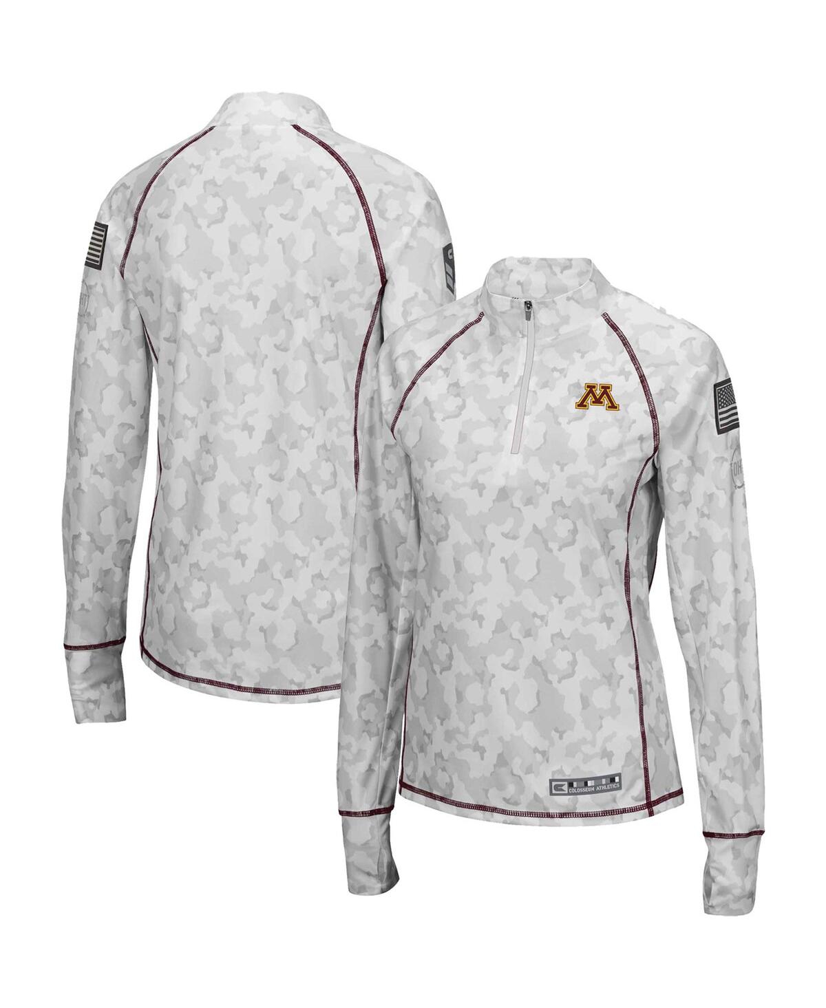 Women's Colosseum White Minnesota Golden Gophers Oht Military-Inspired Appreciation Officer Arctic Camo Fitted Lightweight 1/4-Zip Jacket - White