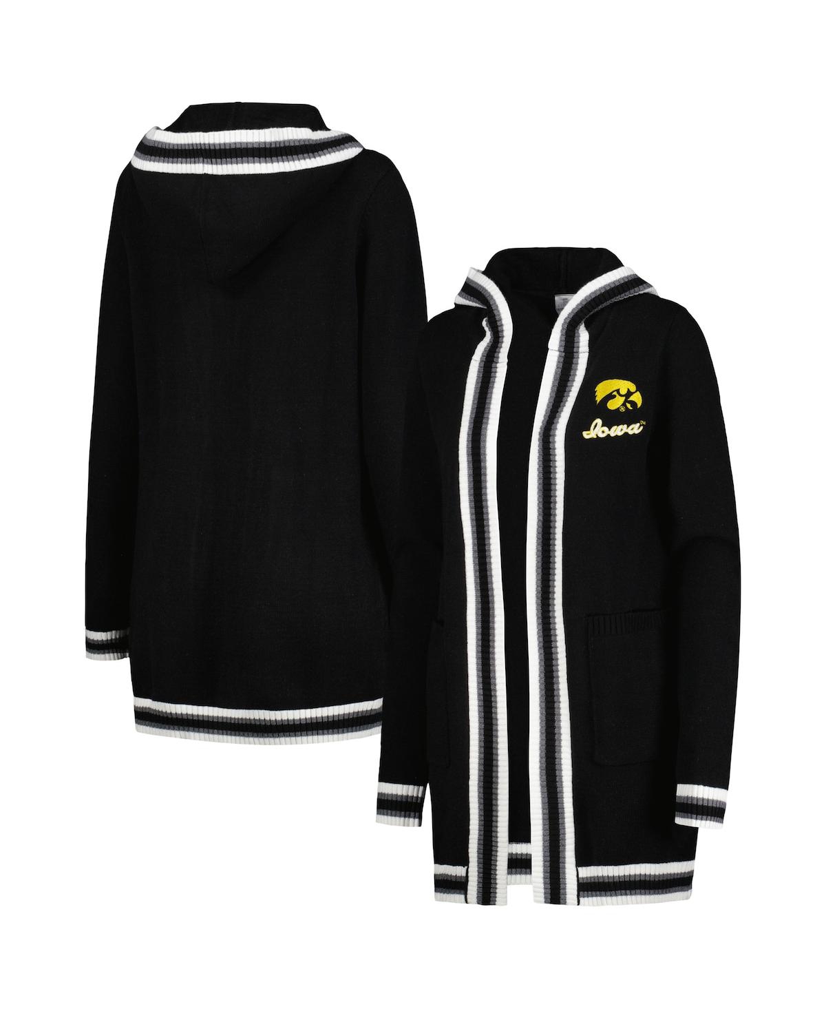 GAMEDAY COUTURE WOMEN'S GAMEDAY COUTURE BLACK IOWA HAWKEYES ONE MORE ROUND TRI-BLEND STRIPED HOODED CARDIGAN SWEATER