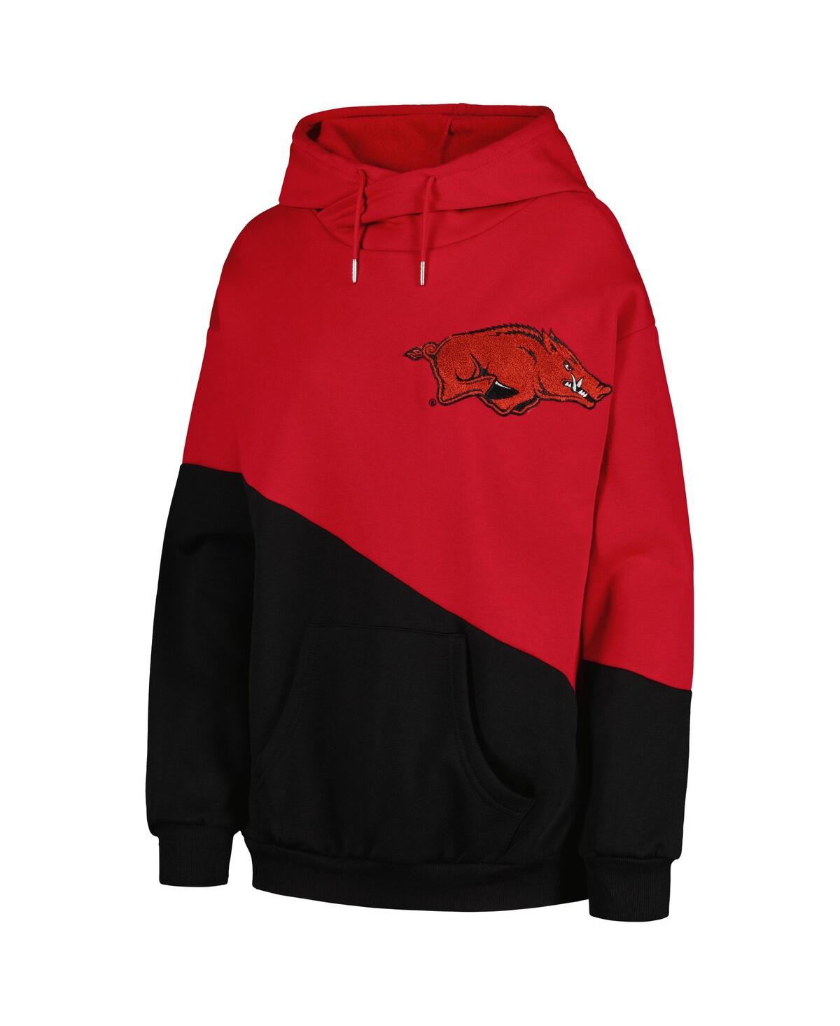 GAMEDAY COUTURE WOMEN'S GAMEDAY COUTURE CARDINAL, BLACK ARKANSAS RAZORBACKS MATCHMAKER DIAGONAL COWL PULLOVER HOODIE 