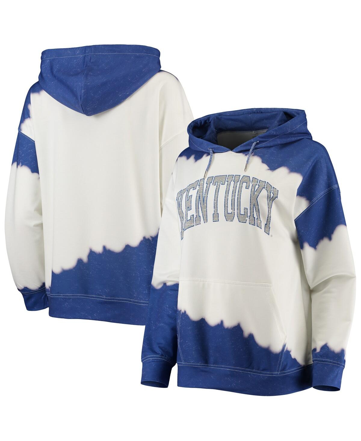 GAMEDAY COUTURE WOMEN'S GAMEDAY COUTURE WHITE, ROYAL DISTRESSED KENTUCKY WILDCATS FOR THE FUN DOUBLE DIP-DYED PULLOV 