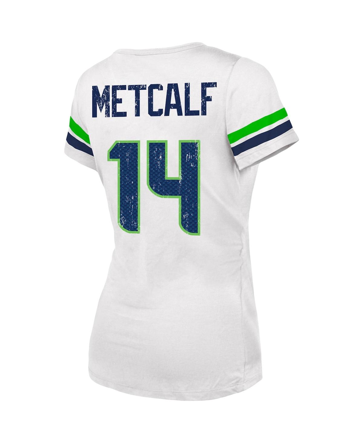 Women's Fanatics Dk MetcalfDistressed Seattle Seahawks Fashion Player Name and Number V-Neck T-shirt - White