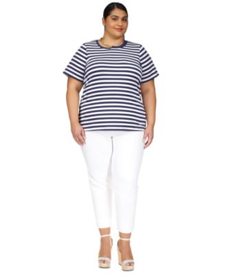 Michael Kors - Plus Size Striped Knit Short-Sleeve Top