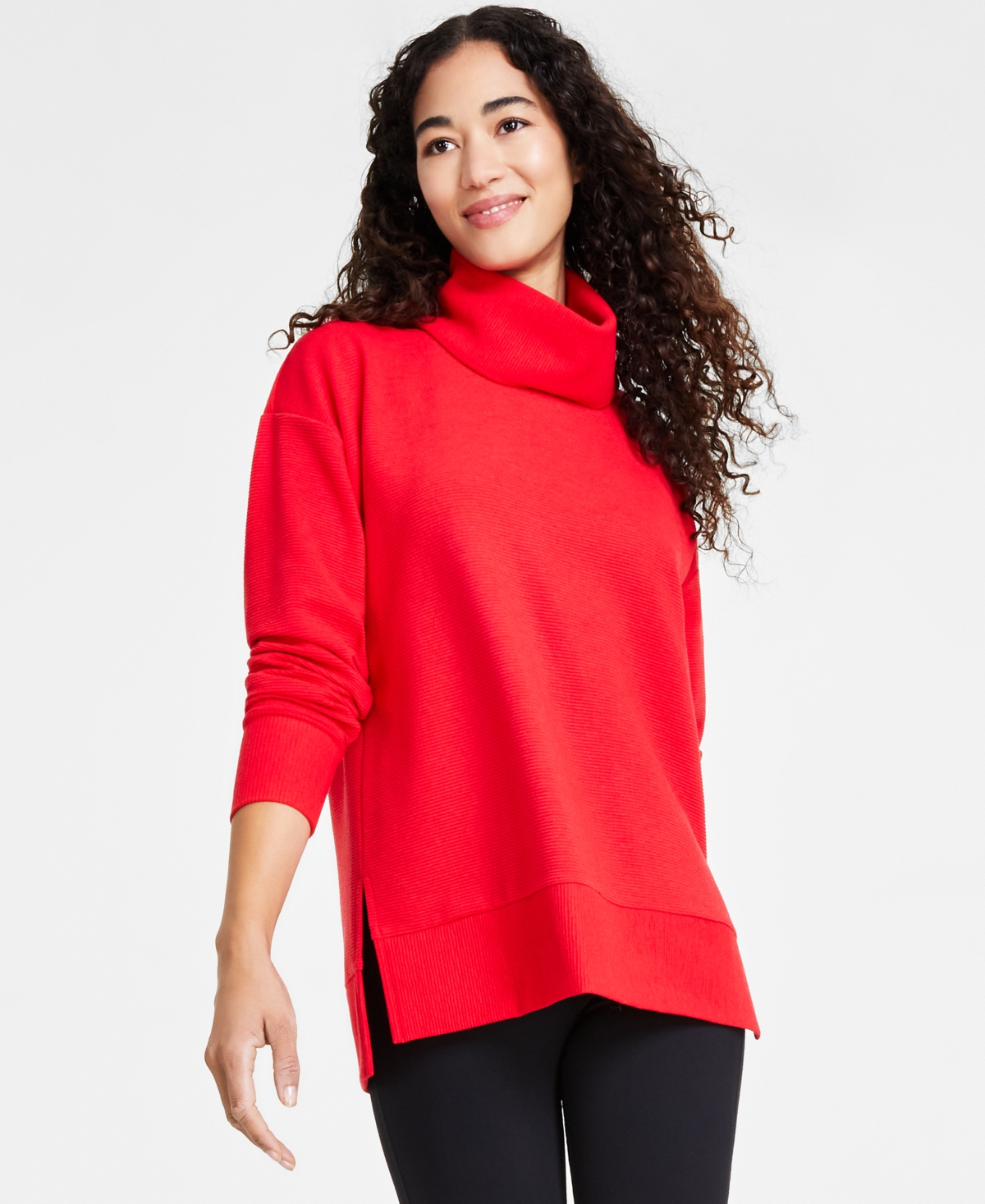 Id Ideology Women's Cowlneck Ottoman Sweater, Created For Macy's In Gumball Red