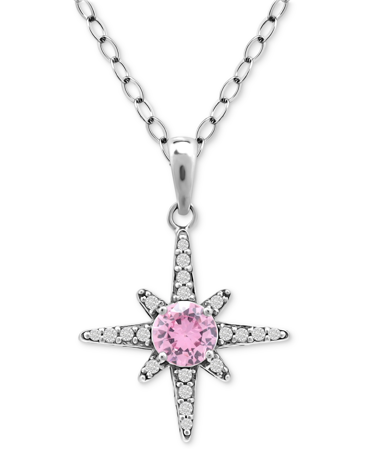 Cubic Zirconia Celestial Star Pendant Necklace in Sterling Silver, 16" + 2" extender, Created for Macy's - Pink