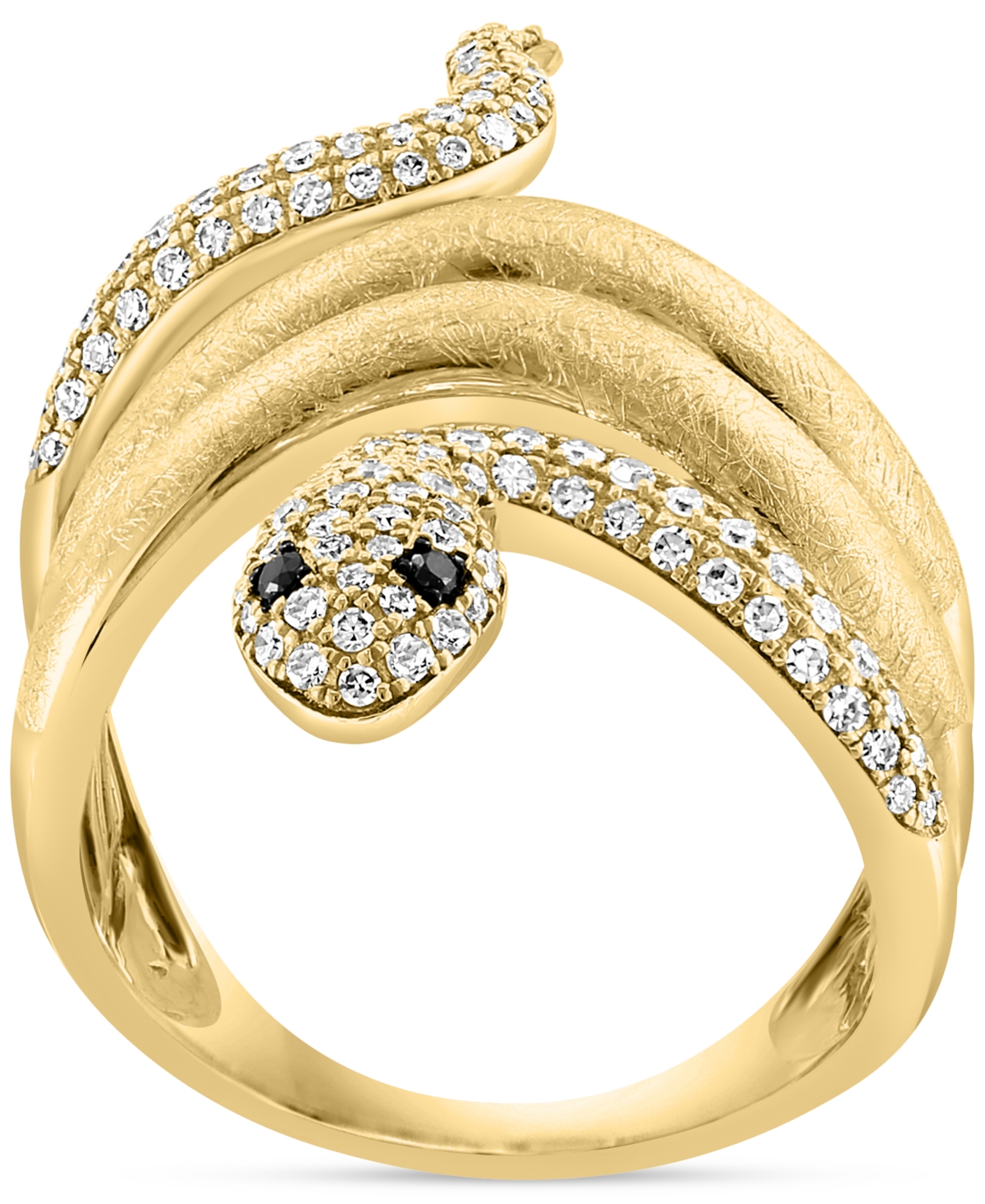 Effy White Diamond (1/2 ct. t.w.) & Black Diamond Accent Snake Ring in 14k Gold - 14K Gold