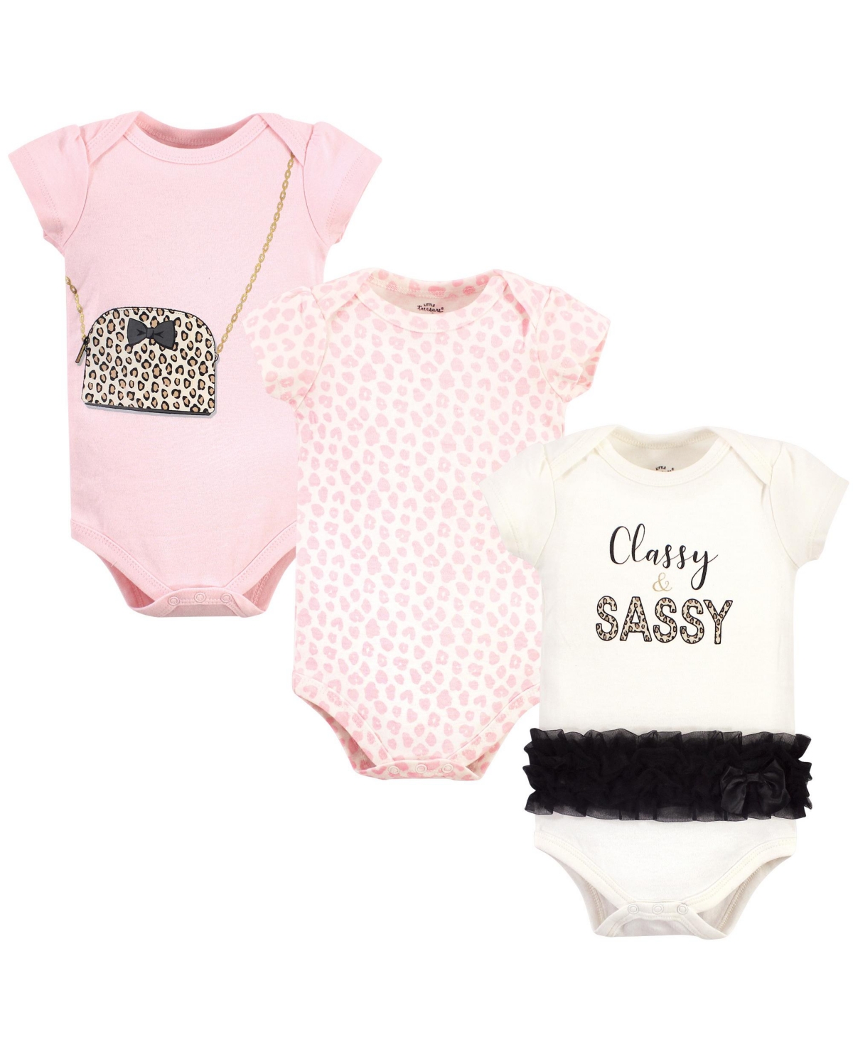 Little Treasure Baby Girls Treasure Baby Cotton Bodysuits 3pk, Classy And Sassy In Pink