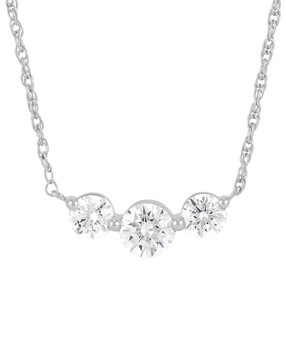 Lab Grown Diamond Three Stone Pendant Collar Necklace (1 ct. t.w.) in 14k White Gold, 16" + 2" extender - K White Gold