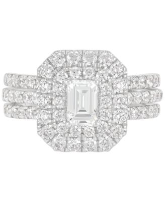 Lab Grown Diamond Emerald-Cut & Round Halo Triple Row Ring (2 ct. t.w.) in 14k White Gold