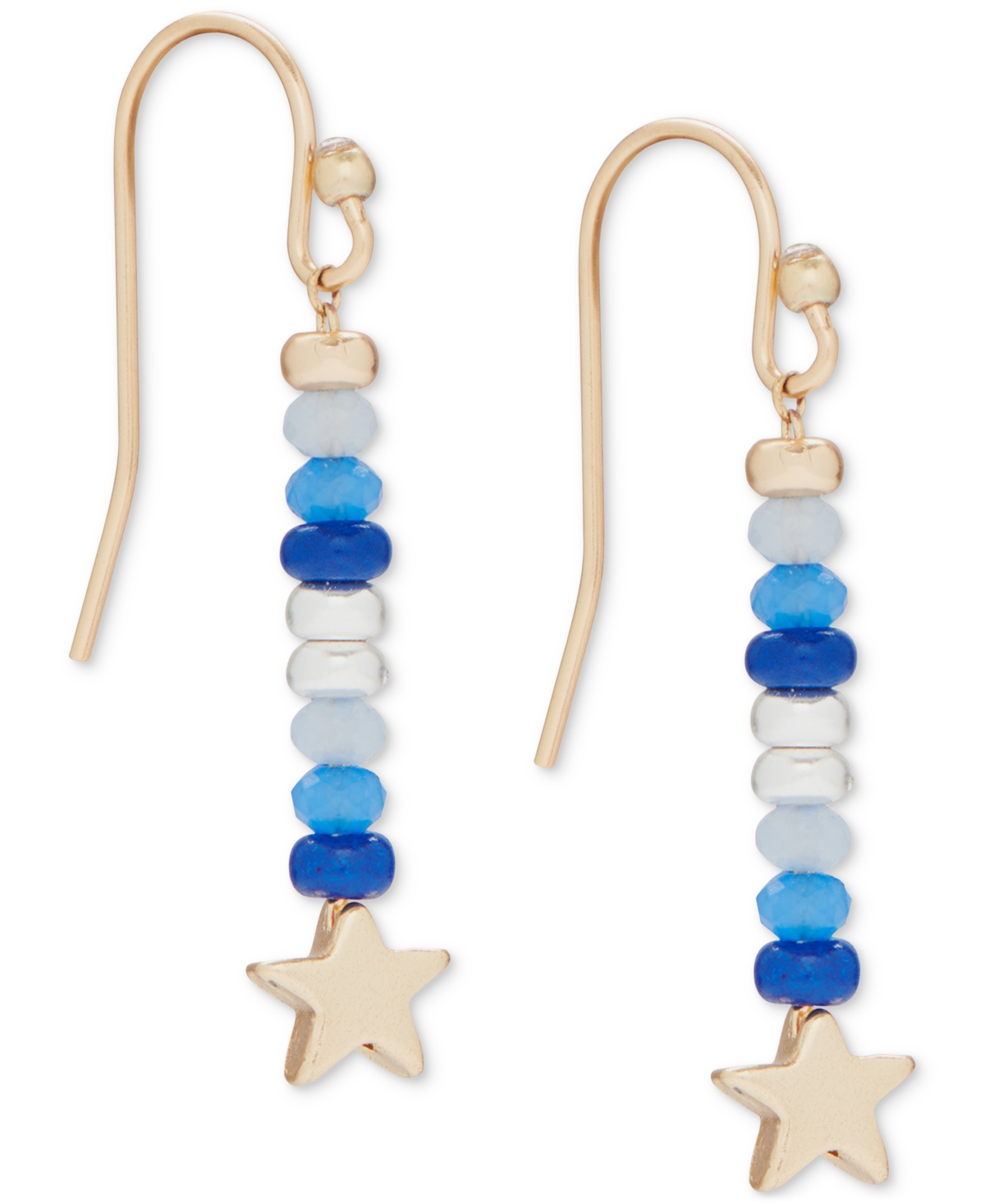 Shop Lucky Brand Two-tone Star & Mixed Bead Linear Drop Earrings In Two Tone