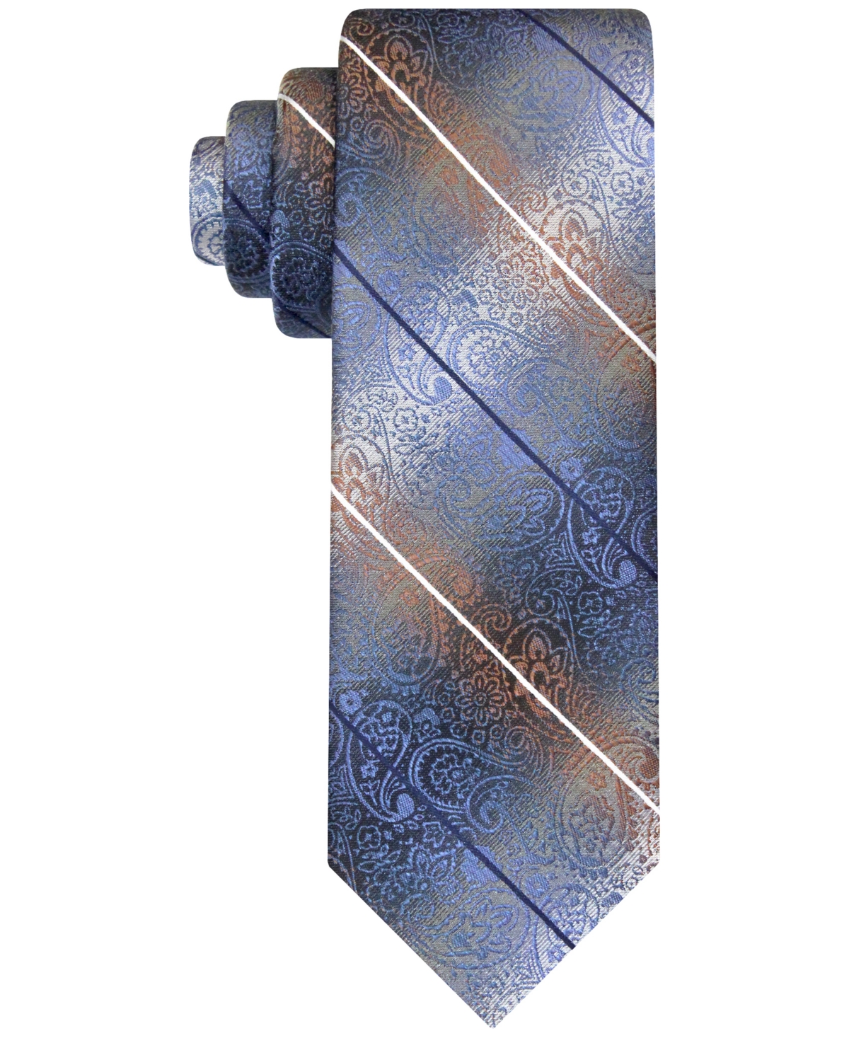Van Heusen Men's Stripe Paisley Long Tie In Med Blu,sk