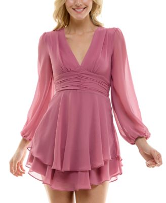 B Darlin Juniors' Flutter-Sleeve V-Neck Layered Dress - Macy's
