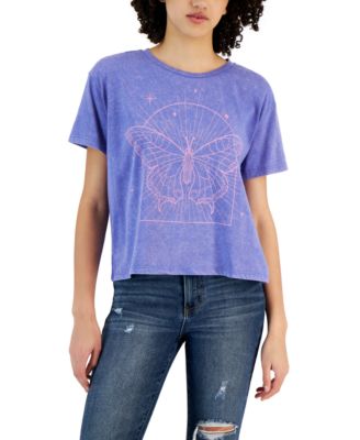 Grayson Threads, The Label - Juniors' Crewneck Short-Sleeve Butterfly Graphic T-Shirt