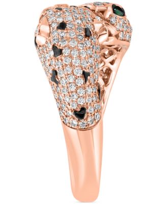 EFFY&reg; Diamond (1-1/20 ct. t.w.) & Emerald (1/20 ct. t.w.) Double Panther Head Ring in 14k Rose Gold