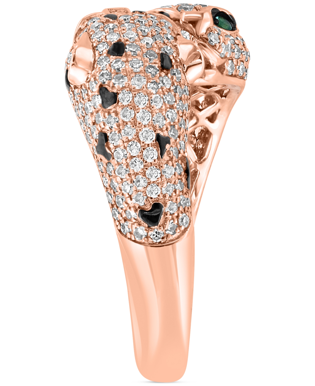 Effy Diamond (1-1/20 ct. t.w.) & Emerald (1/20 ct. t.w.) Double Panther Head Ring in 14k Rose Gold - 14K Rose Gold